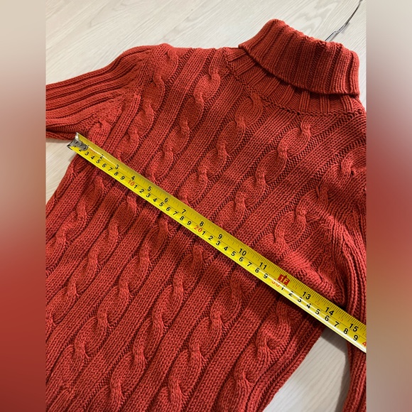 100% cotton burnt orange turtle neck cable knit sweater size XS - Picture 3 of 5